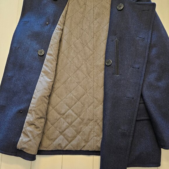 J. Crew Men's Navy Herringbone Double Breasted Wool Blend Pea Coat XLarge - Picture 6 of 11